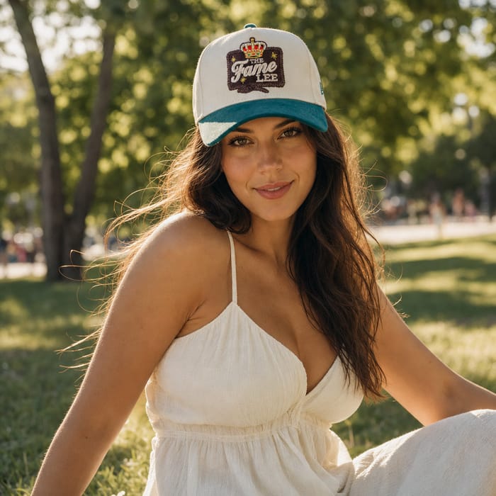 Cream baseball cap with patch by The Fame Lee Clothing