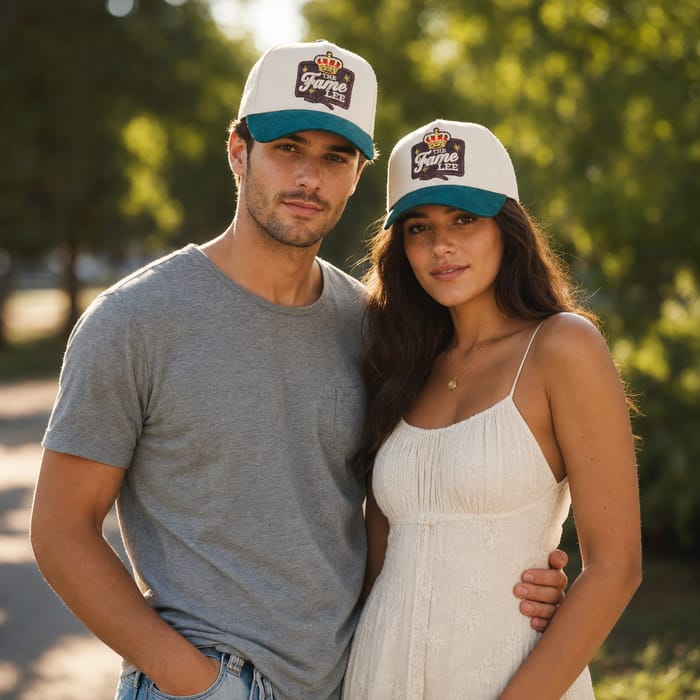 Cream baseball cap with patch by The Fame Lee Clothing
